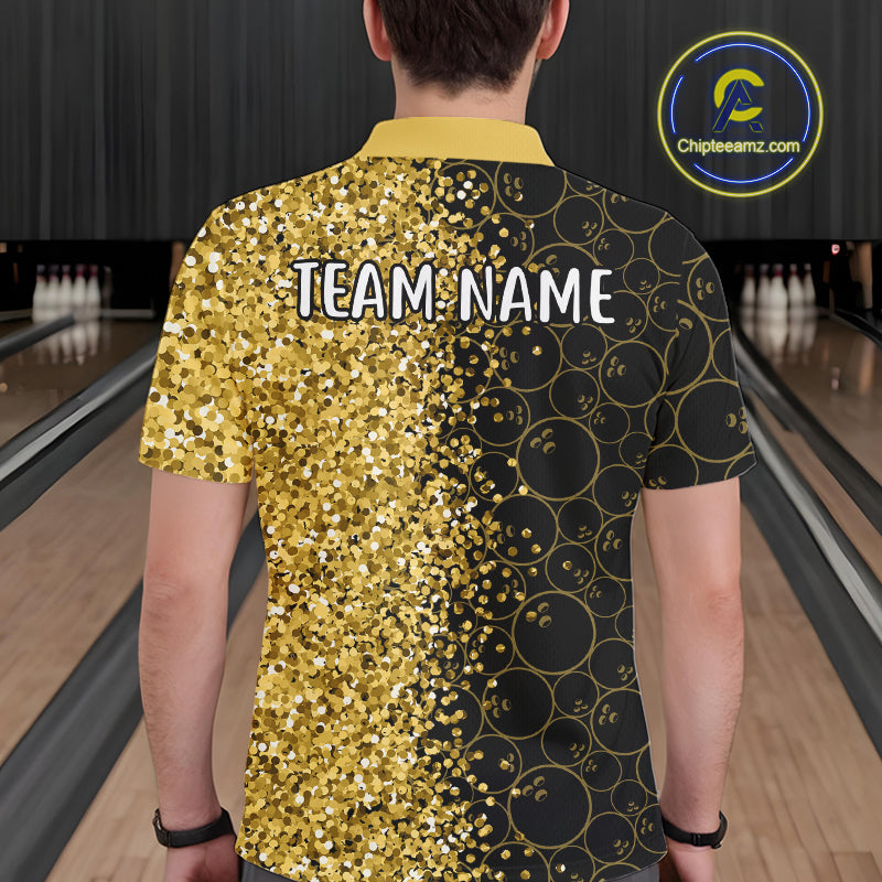 Black Camo and Gold glitter Bowling Shirts For Men Custom bowling jersey gift for bowlers NQS10938