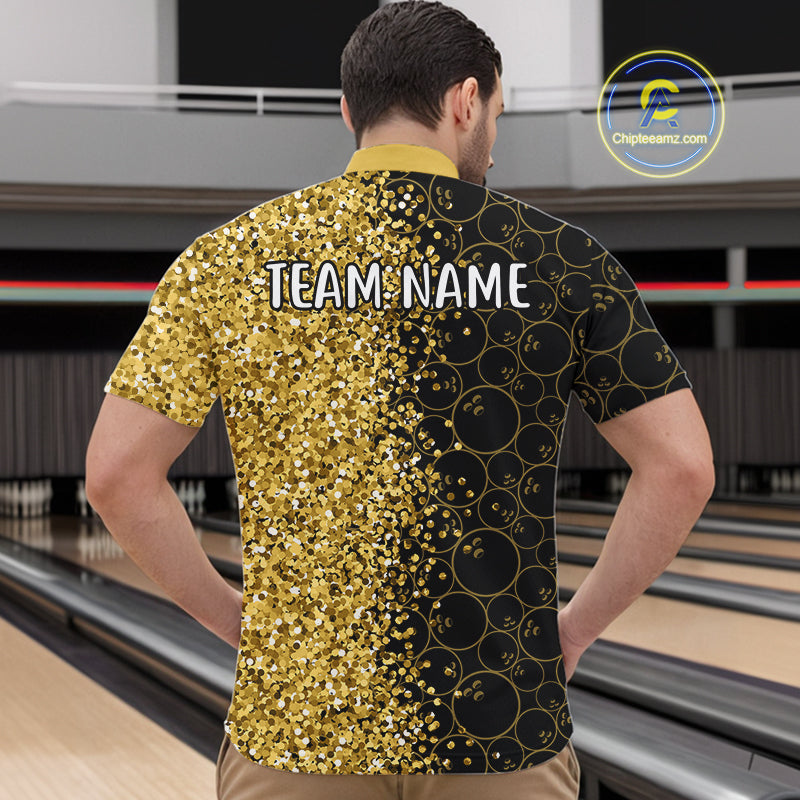 Black Camo and Gold glitter Bowling Shirts For Men Custom bowling jersey gift for bowlers NQS10938