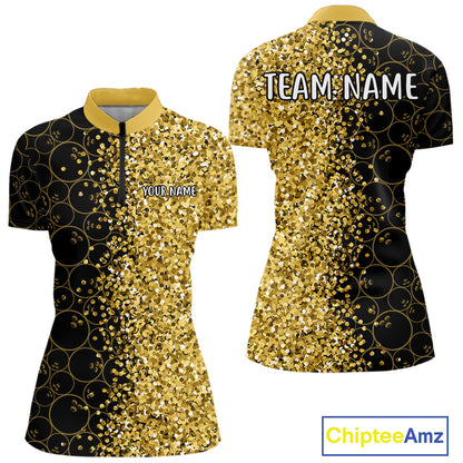 Black Camo and Gold glitter Bowling Shirts For Women Custom bowling jersey gift for bowlers NQS10938