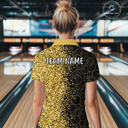 Black Camo and Gold glitter Bowling Shirts For Women Custom bowling jersey gift for bowlers NQS10938