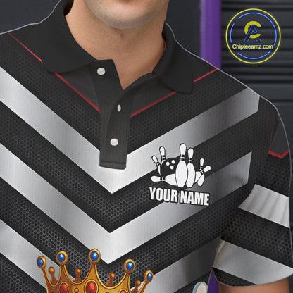 Funny Bowling Shirts Black and Silver Metal Team Bowling Polo, 1/4 Zip Shirts Custom bowling gifts NQS10942