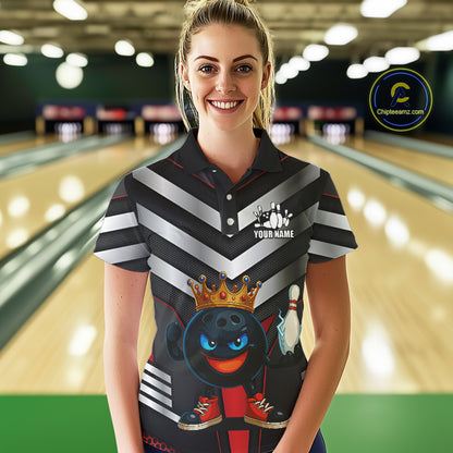 Funny Bowling Shirts Black & Silver Metal Team Women Bowling Polo, 1/4 Zip Shirt Custom bowling gifts NQS10942