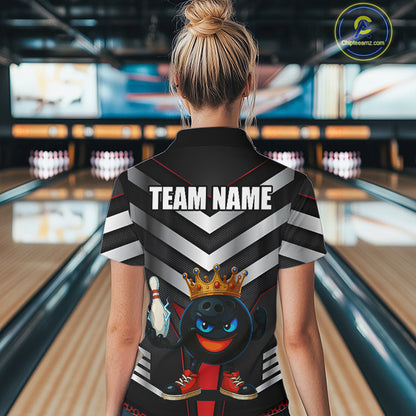 Funny Bowling Shirts Black & Silver Metal Team Women Bowling Polo, 1/4 Zip Shirt Custom bowling gifts NQS10942