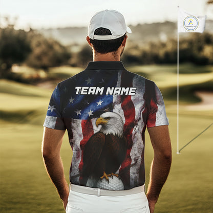 Vintage American Flag Eagle Golf Polo Shirts For Men custom patriotic golf shirts, best golf gifts NQS10946