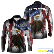 Load image into Gallery viewer, Vintage American Flag Eagle Golf Polo Shirts For Men custom patriotic golf shirts, best golf gifts NQS10946