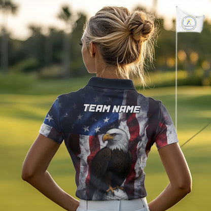 Vintage American Flag Eagle Golf Polo Shirts For Women custom patriotic golf shirts, best golf gifts NQS10946