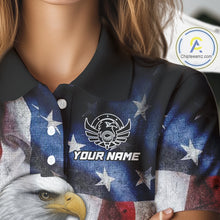 Load image into Gallery viewer, Vintage American Flag Eagle Golf Polo Shirts For Women custom patriotic golf shirts, best golf gifts NQS10946