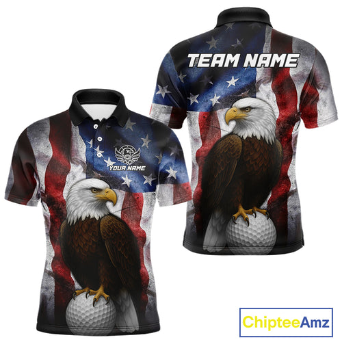 Vintage American Flag Eagle Golf Polo Shirts For Men custom patriotic golf shirts, best golf gifts NQS10946