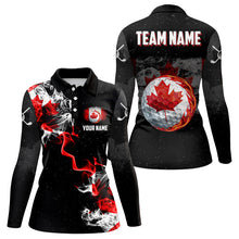 Load image into Gallery viewer, Smoke Canadian Flag Black grunge Womens golf polo Shirts Custom patriotic golf shirts for women NQS9033