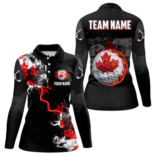 Smoke Canadian Flag Black grunge Womens golf polo Shirts Custom patriotic golf shirts for women NQS9033