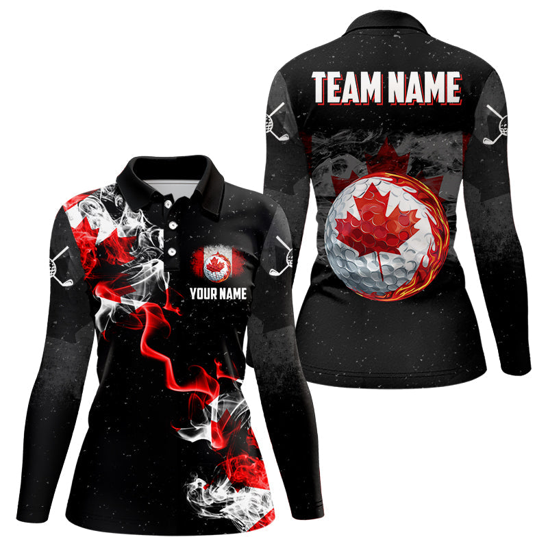 Smoke Canadian Flag Black grunge Womens golf polo Shirts Custom patriotic golf shirts for women NQS9033