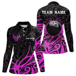 Black and Pink Camo Bowling Polo, Quarter Zip Shirt For Women Custom Team Bowling Jersey bowler outfit NQS9035