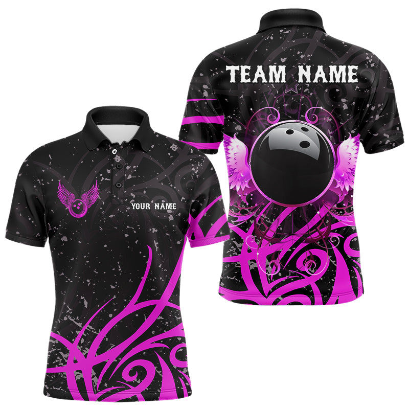 Black and Pink Camo Bowling Polo, Quarter Zip Shirts For Men Custom Team Bowling Jersey bowlers outfit NQS9035