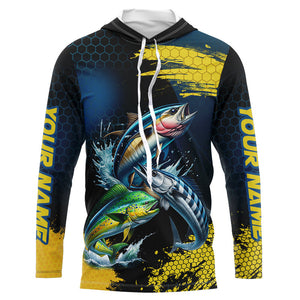 Blue and Yellow Camo Mahi Mahi ( Dorado), Wahoo, Tuna fishing custom saltwater fishing jerseys NQS9036