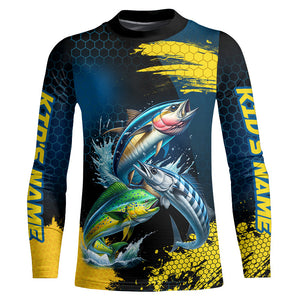 Blue and Yellow Camo Mahi Mahi ( Dorado), Wahoo, Tuna fishing custom saltwater fishing jerseys NQS9036