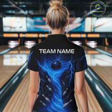 Load image into Gallery viewer, Blue Lightning Thunder tornado Bowling Shirts for Women Custom Team bowling jerseys NQS11129