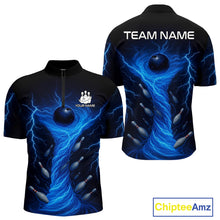 Load image into Gallery viewer, Blue Lightning Thunder tornado Bowling Shirts for Men Custom Team bowling jerseys NQS11129