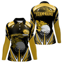 Load image into Gallery viewer, Womens golf polo shirt custom Yellow Lightning Golf ball fire team golf jersey, ladies golf attire NQS9266