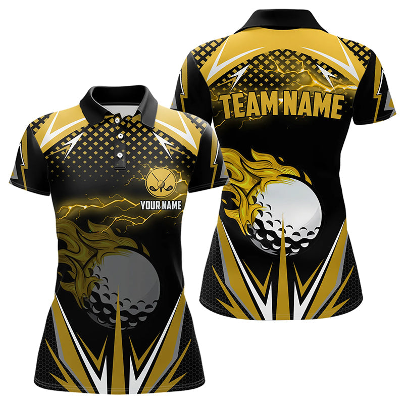 Womens golf polo shirt custom Yellow Lightning Golf ball fire team golf jersey, ladies golf attire NQS9266