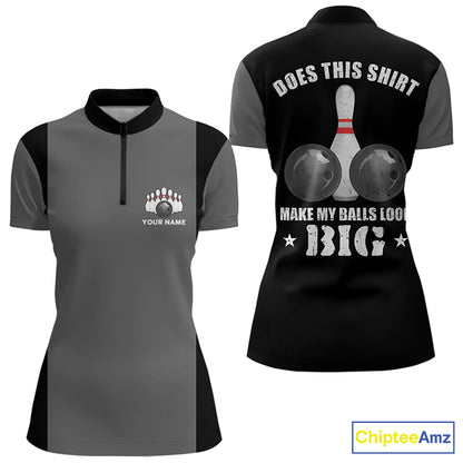Funny Bowling shirts for Women Custom vintage grey and black Does this shirt make my balls look big NQS9267