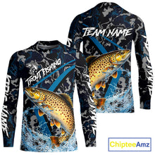 Load image into Gallery viewer, Custom Brown Trout Fishing Camo Long Sleeve Fishing Shirts, Personalized Trout Fishing Team Jerseys NQS11333