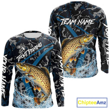 Load image into Gallery viewer, Custom Brown Trout Fishing Camo Long Sleeve Fishing Shirts, Personalized Trout Fishing Team Jerseys NQS11333