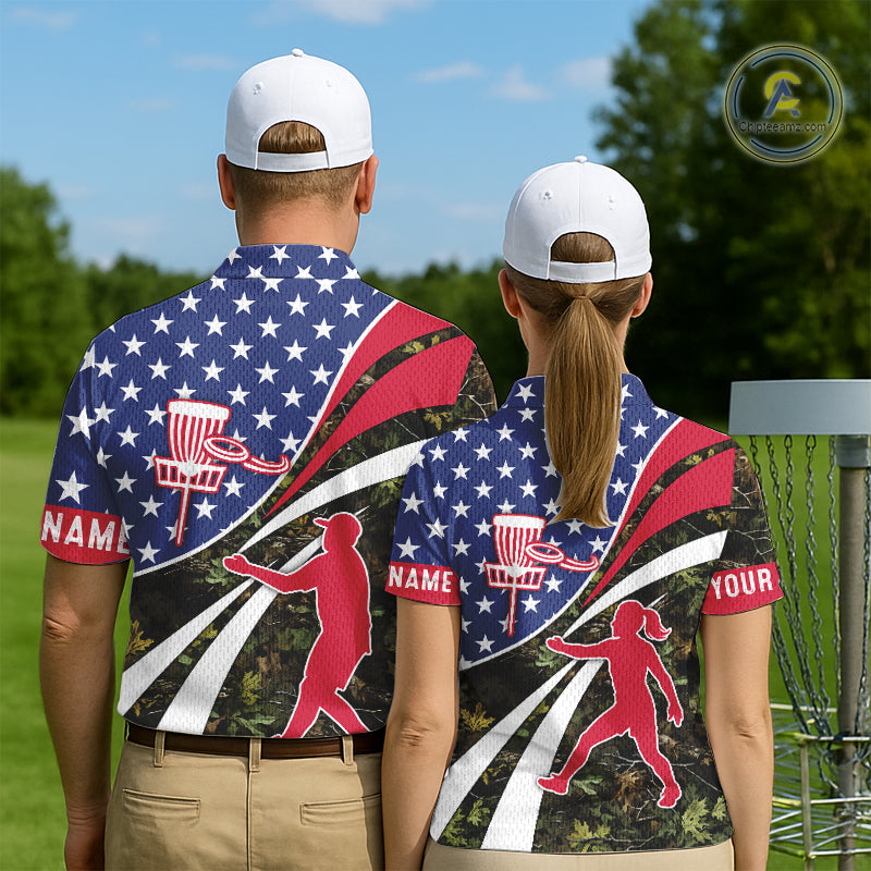 American Flag Camo Disc golf shirts for men, women custom patriotic disc golf jerseys NQS11334