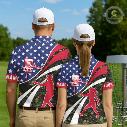 American Flag Camo Disc golf shirts for men, women custom patriotic disc golf jerseys NQS11334