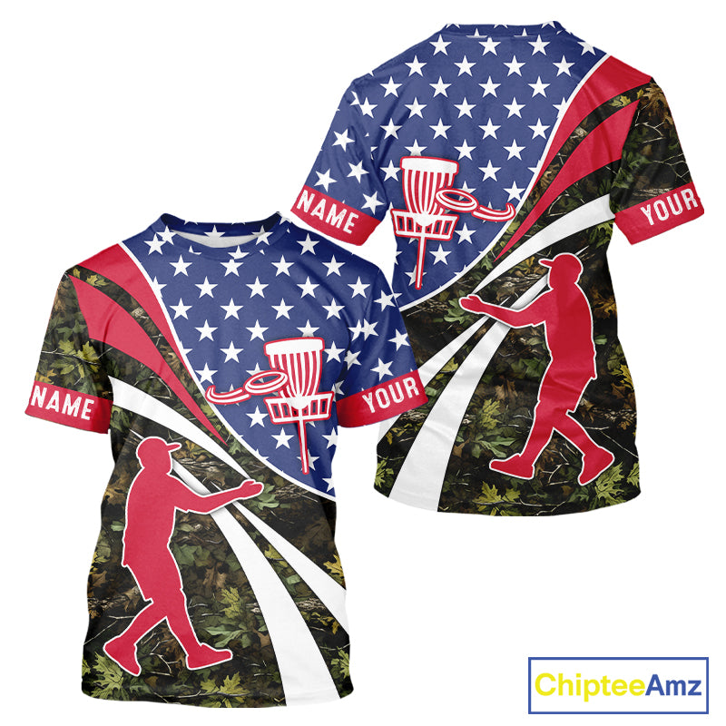 American Flag Camo Disc golf shirts for men, women custom patriotic disc golf jerseys NQS11334