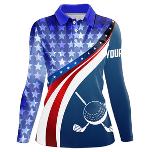 Personalized Red, White and Blue golf polo shirts for Women custom patriotic ladies golf shirts NQS9438