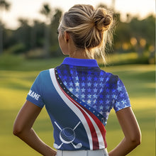 Load image into Gallery viewer, Personalized Red, White and Blue golf polo shirts for Women custom patriotic ladies golf shirts NQS9438