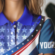 Load image into Gallery viewer, Personalized Red, White and Blue golf polo shirts for Women custom patriotic ladies golf shirts NQS9438