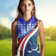 Load image into Gallery viewer, Personalized Red, White and Blue Sleeveless golf polo shirts custom patriotic ladies golf shirts NQS9438