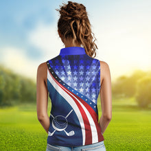 Load image into Gallery viewer, Personalized Red, White and Blue Sleeveless golf polo shirts custom patriotic ladies golf shirts NQS9438