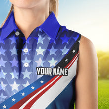 Load image into Gallery viewer, Personalized Red, White and Blue Sleeveless golf polo shirts custom patriotic ladies golf shirts NQS9438