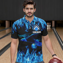 Load image into Gallery viewer, Blue Flame Eagle Custom Bowling Team Shirts For Men, Fire Bowling League Jersey Outfit For Bowler NQS9440