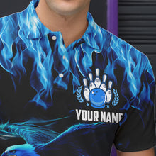 Load image into Gallery viewer, Blue Flame Eagle Custom Bowling Team Shirts For Men, Fire Bowling League Jersey Outfit For Bowler NQS9440