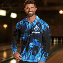 Load image into Gallery viewer, Blue Flame Eagle Custom Bowling Team Shirts For Men, Fire Bowling League Jersey Outfit For Bowler NQS9440