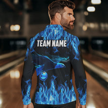 Load image into Gallery viewer, Blue Flame Eagle Custom Bowling Team Shirts For Men, Fire Bowling League Jersey Outfit For Bowler NQS9440