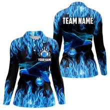 Load image into Gallery viewer, Blue Flame Eagle Custom Bowling Team Shirts For Women, Fire Bowling League Jersey Outfit For Bowler NQS9440