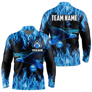 Blue Flame Eagle Custom Bowling Team Shirts For Men, Fire Bowling League Jersey Outfit For Bowler NQS9440