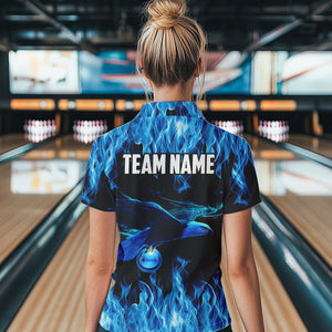 Blue Flame Eagle Custom Bowling Team Shirts For Women, Fire Bowling League Jersey Outfit For Bowler NQS9440