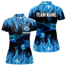 Load image into Gallery viewer, Blue Flame Eagle Custom Bowling Team Shirts For Women, Fire Bowling League Jersey Outfit For Bowler NQS9440