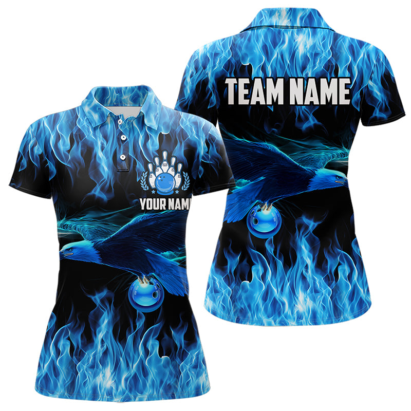 Blue Flame Eagle Custom Bowling Team Shirts For Women, Fire Bowling League Jersey Outfit For Bowler NQS9440