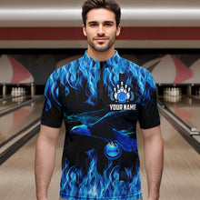 Load image into Gallery viewer, Blue Flame Eagle Custom Bowling Team Shirts For Men, Fire Bowling League Jersey Outfit For Bowler NQS9440