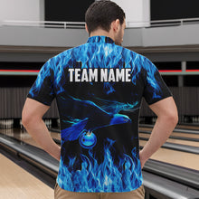 Load image into Gallery viewer, Blue Flame Eagle Custom Bowling Team Shirts For Men, Fire Bowling League Jersey Outfit For Bowler NQS9440