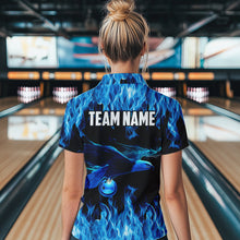 Load image into Gallery viewer, Blue Flame Eagle Custom Bowling Team Shirts For Women, Fire Bowling League Jersey Outfit For Bowler NQS9440