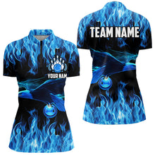 Load image into Gallery viewer, Blue Flame Eagle Custom Bowling Team Shirts For Women, Fire Bowling League Jersey Outfit For Bowler NQS9440