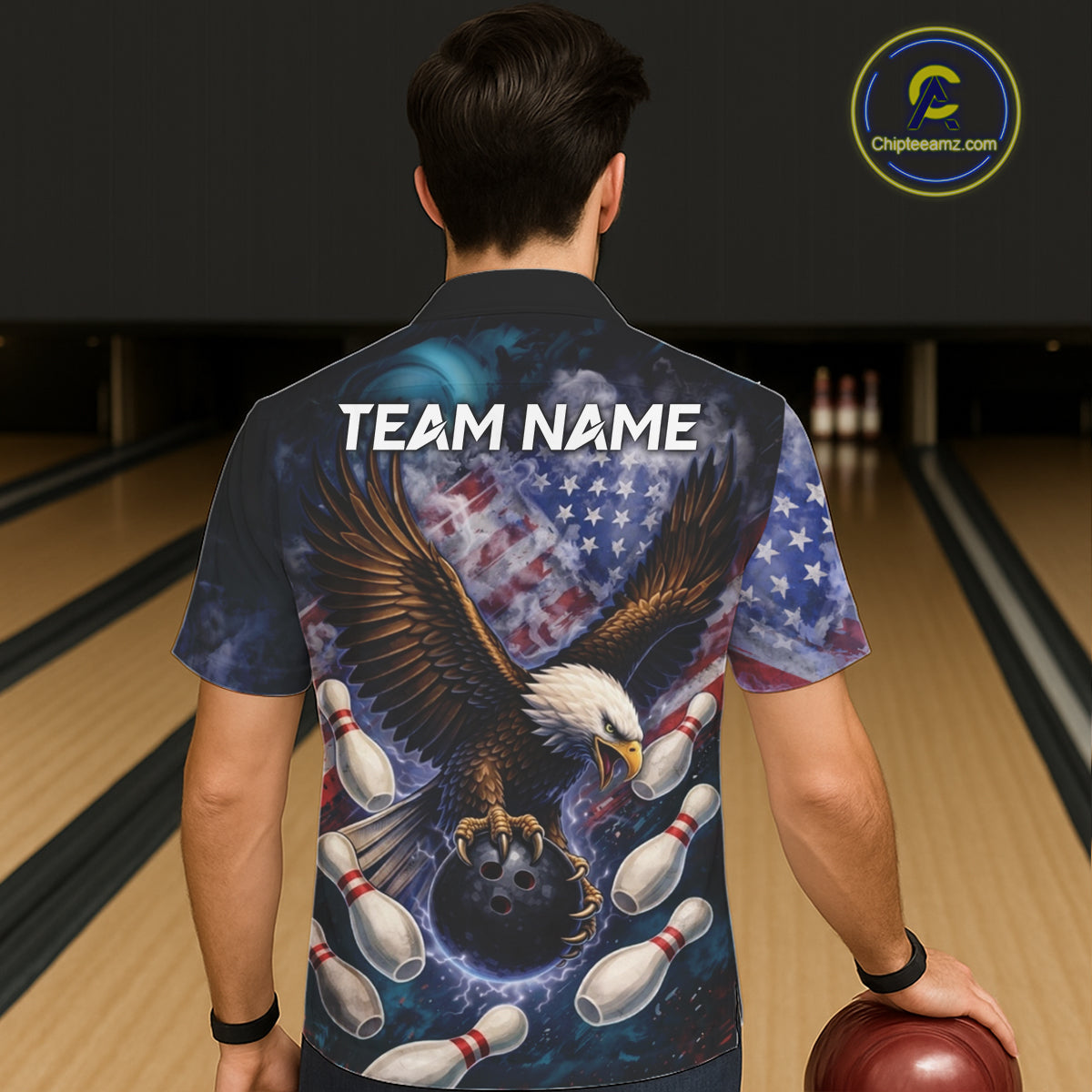 Smoke American Flag Eagle Bowling Hawaiian shirt Custom patriotic Eagle bowling uniforms Team Jersey NQS11540