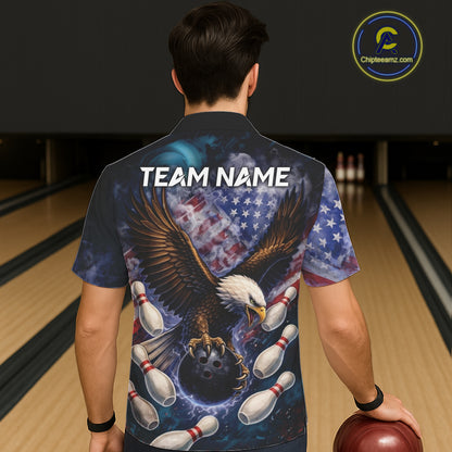 Smoke American Flag Eagle Bowling Hawaiian shirt Custom patriotic Eagle bowling uniforms Team Jersey NQS11540